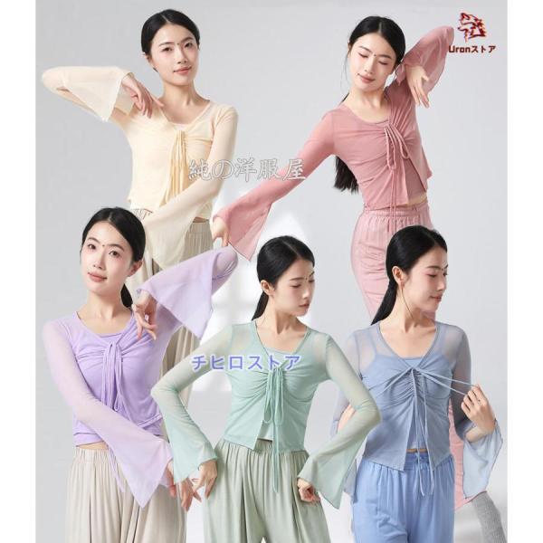 レディース 古典ダンス バレエ 衣装 長袖 スリット水袖 Ｖネック チュール 紗ブラウス メッシュ ...