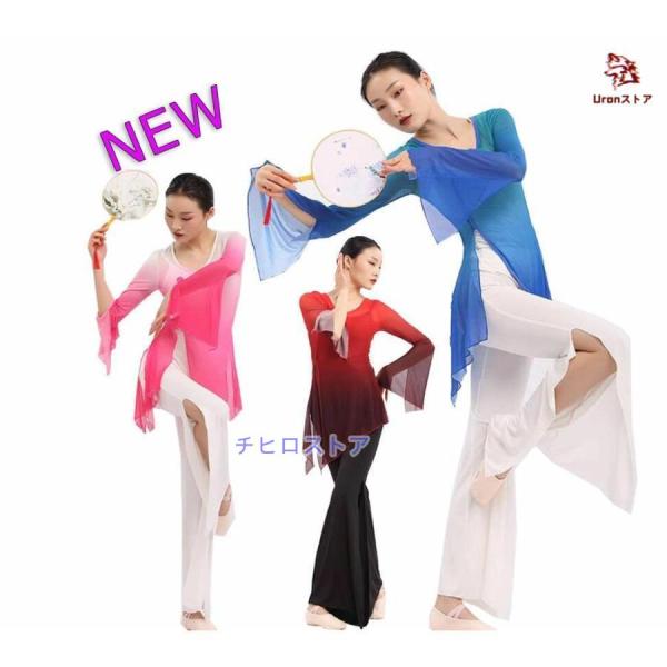 古典舞踊ダンス衣装　チャイナ服　中華民族ダンスウェア　ヨガバレエ衣装　レディース　シースルー長袖ラッ...