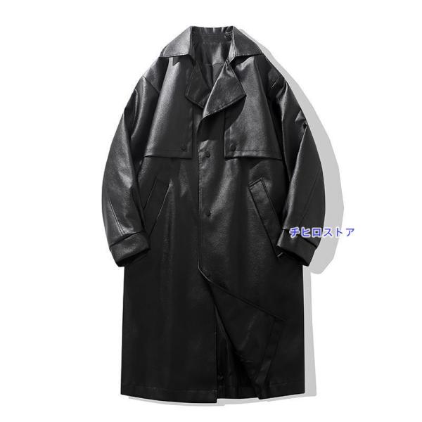 チェスターコート 革ジャン メンズ ロング PUレザー 大きい おしゃれ ライダース 秋服 防風 防...
