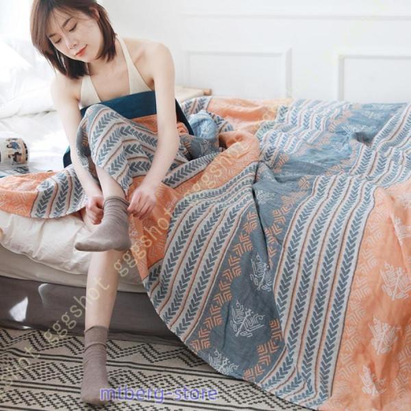 [HONGF8]5重ガーゼ タオルケット エスニック柄 ガーゼケット シングル ブランケット 薄手 ...