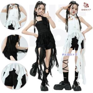 ダンス衣装 ステージ衣装 ヒップホップ キッズダンス ショーツ ブラック ホワイト 黒 白 女の子 ジャズダンス 韓国風 ダンスウェア チアガール ガールズ 上下 応｜chihiro1-store