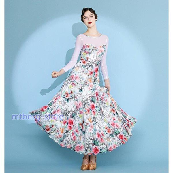 社交ダンス ドレス ワンピース 大きい裾 モダン ラテン ダンス 衣装 ダンス衣装 ワンピース タン...