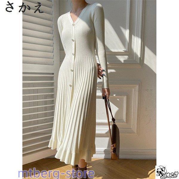 ワンピース レディース 40代 きれいめ 夏秋 長袖 30代 50代 ゆったり vネック 通勤着 カ...