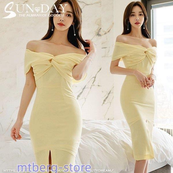 秋新品ワンピースレディース ワンピース キャバドレス ナイトドレス オフィス オフショルダー 露背 ...