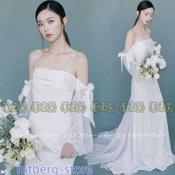 ウエディングドレス ウェデイングドレス バルーンスリーブ 披露宴 ブライダル 結婚式 二次会 前撮り...