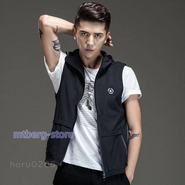 ベスト メンズ 春夏 サマーベスト フード付き チョッキ 多機能ベスト かっこいい お釣りベスト ア...