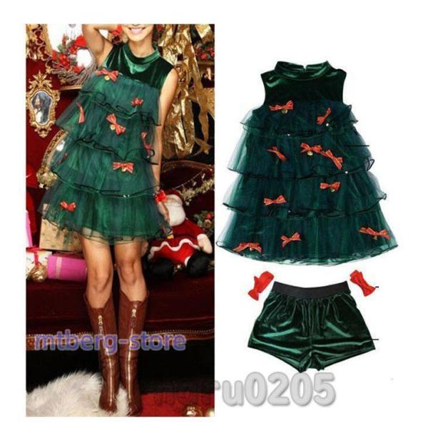 クリスマス衣装 レディース コスプレ クリスマスツリー服 コスチューム グリーン 上下セット 女性 ...