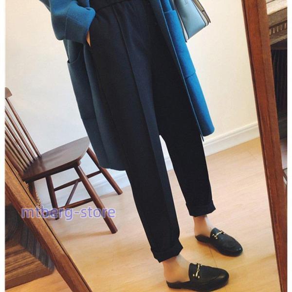 テーパードパンツ レディース 秋冬 九分丈パンツ ラシャ ストレートズボン 黒 厚手 ゆったり 大き...