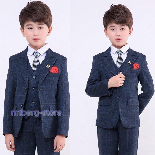 卒業式 スーツ 男の子 90-170 大きいサイズ 小学生 子供服 スーツ4点セット ブラックフォー...