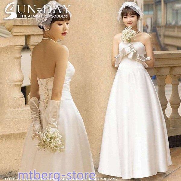 新品ウェディングドレス 白 フォーマルドレス ウエディングドレス エレガント 簡約 パーティードレス...