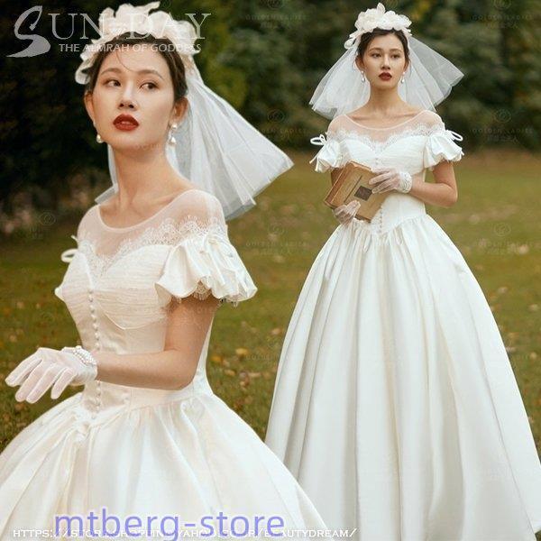 秋 ウェディングドレス 白 フォーマルドレス ウエディングドレス エレガント パーティードレス 花嫁...