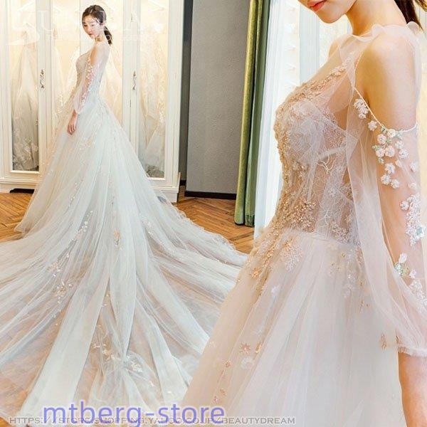 秋 ウェディングドレス ドレス フォーマルドレス ウエディング エレガント パーティードレス 花嫁ロ...