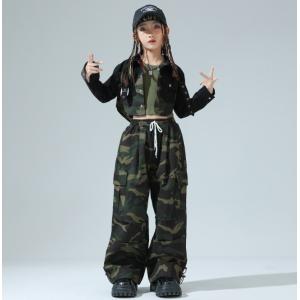 ダンス 衣装 キッズ 黒 トップス 迷彩パンツ...の詳細画像1
