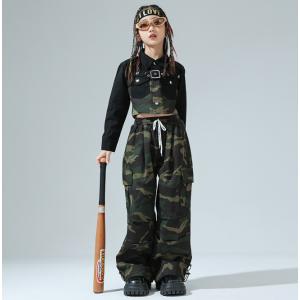 ダンス 衣装 キッズ 黒 トップス 迷彩パンツ...の詳細画像2
