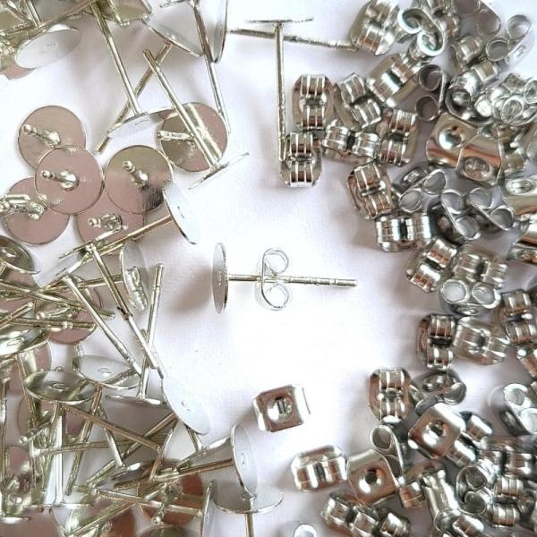 【 ニッケルフリー　ピアス　80個　40ペア　丸皿6mm 】 シルバー　40ペア　キャッチ　溝　6m...