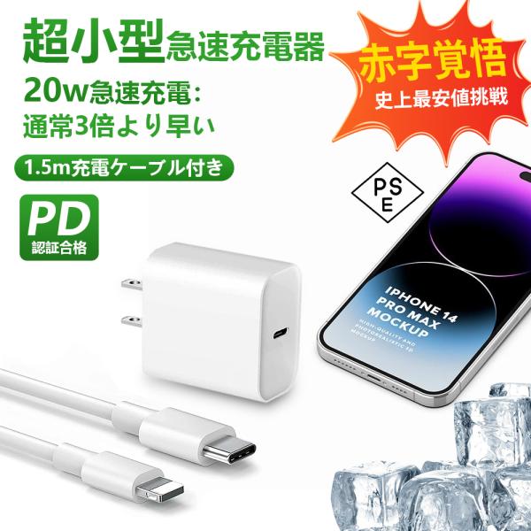 リスカイ 充電器 ライトニングケ ーブル 高速充電器 20W ケーブル セット iPhone PD充...