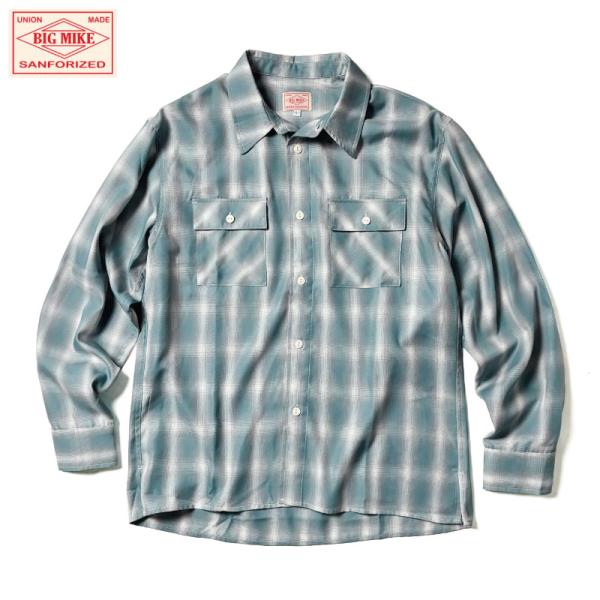 BIGMIKE ビッグマイク オンブレチェックシャツ ミント グリーン 薄緑白 オンブレシャツ チェ...