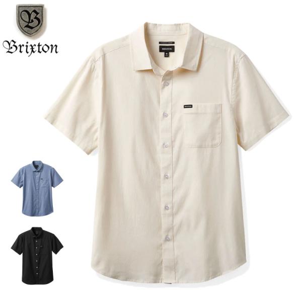 Brixton ブリクストン 半袖シャツ 無地 オフホワイト オフ白 ライトブルー ブラック