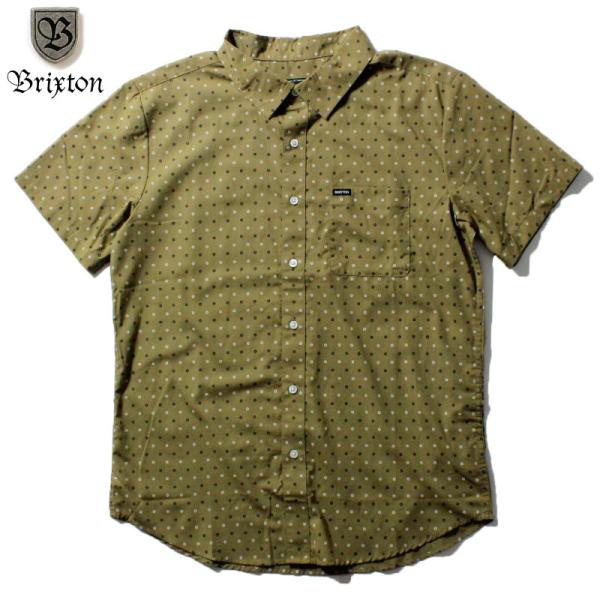 BRIXTON ブリクストン 半袖カジュアルシャツ 小紋柄 オリーブ