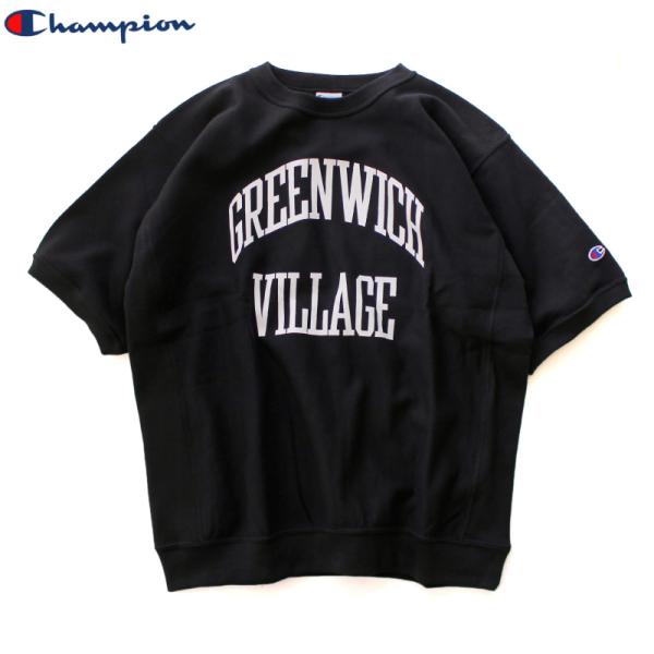 Champion チャンピオン リバースウィーブ 半袖スウェット カレッジプリント ブラック