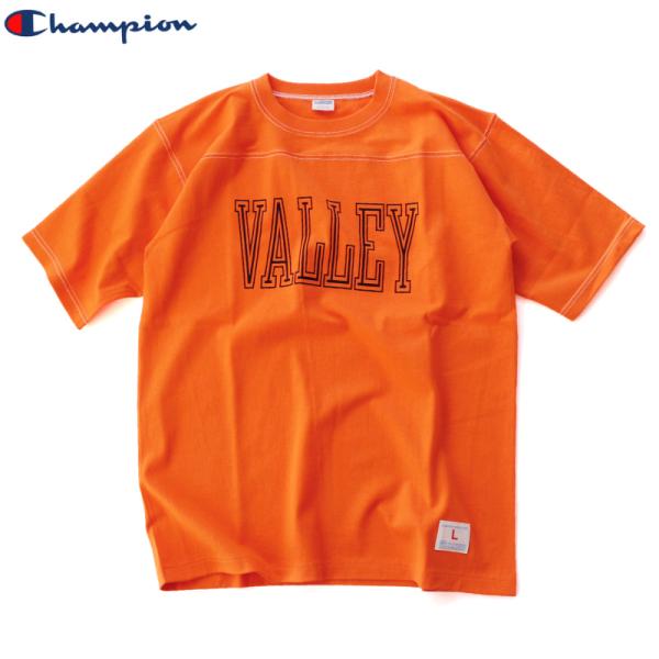 チャンピオン 復刻ヴィンテージ フットボールTシャツ カレッジプリント オレンジ Champion ...