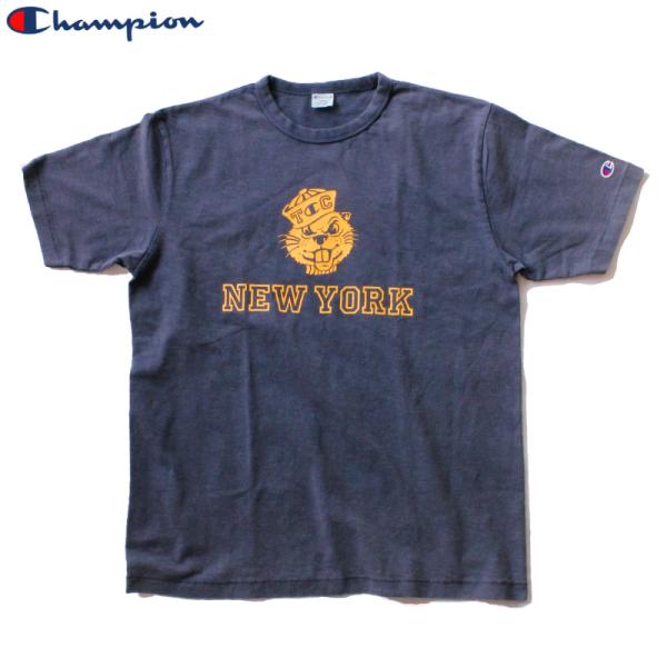 チャンピオン カレッジプリント マスコット キャラクター Tシャツ ヴィンテージ仕様 パープルネイビ...