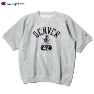 Champion チャンピオンリバースウィーブ 半袖カレッジスウェット カレッジTシャツ キャラクター マスコット 染み込み 杢グレー 灰｜chiki-2