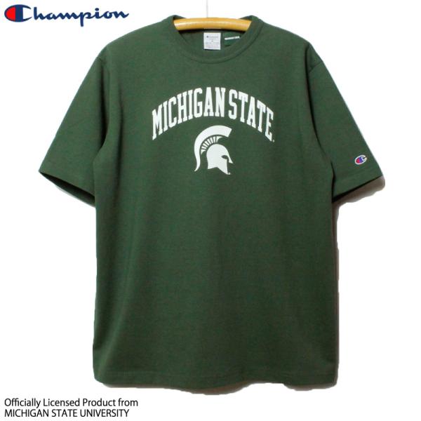 チャンピオン T1011 カレッジプリント MICHIGAN ミシガン マスコット Tシャツ 緑 モ...