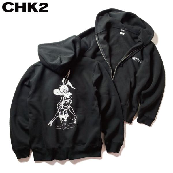 "Artwork by Leo" CHK2 ジップパーカー スケルトンコヨーテ 黒 ブラック