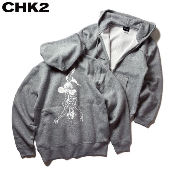 "Artwork by Leo" CHK2 ジップパーカー スケルトンコヨーテ グレー