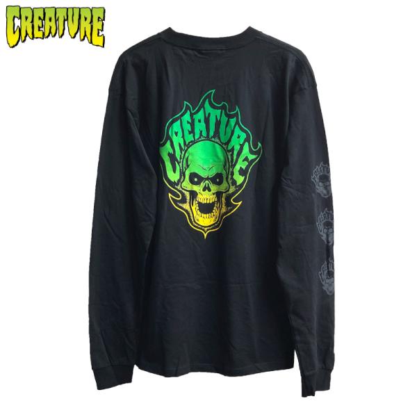 CREATURE クリーチャー ロンT 長袖Tシャツ ボーンヘッドフレイム スカル 髑髏 プリント ...