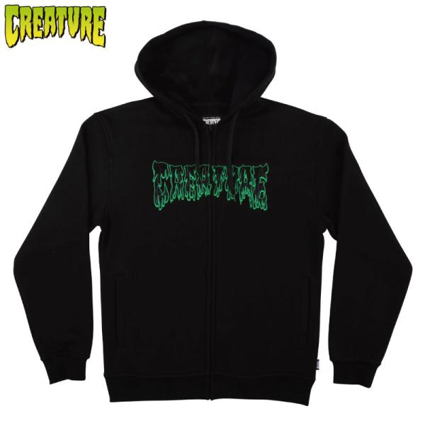 CREATURE クリーチャー ジップパーカー ヘビーウェイトスウェット ロゴ刺繍 ブラック 黒