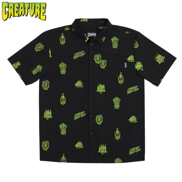 CREATURE クリーチャー 半袖シャツ プリントワークシャツ ボックス 黒 ブラック