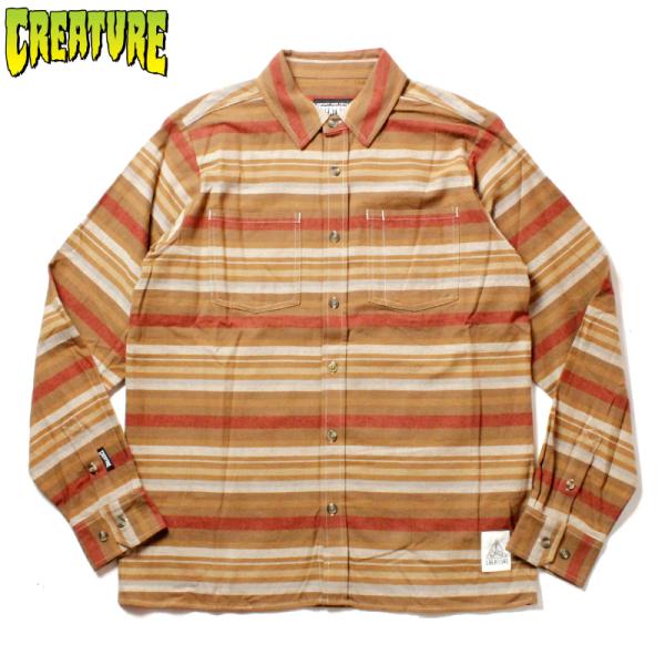 CREATURE クリーチャー ネルシャツ 長袖ワークシャツ マルチボーダーブラウンベース