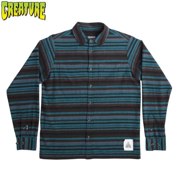 CREATURE クリーチャー ネルシャツ 長袖ワークシャツ マルチボーダー ブルーベース