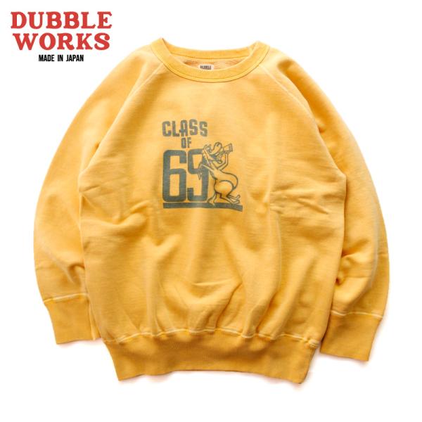 ダブルワークス プリントスウェット 染み込み ヴィンテージ仕様 4本針フラットシーマ ラグラン 丸胴...