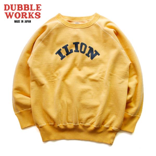 ダブルワークス プリントスウェット 染み込み ヴィンテージ仕様 4本針フラットシーマ ラグラン 丸胴...