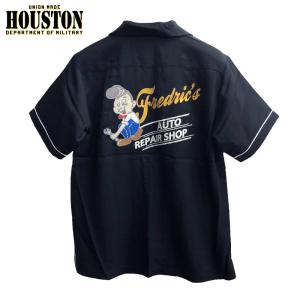 HOUSTON ヒューストン ボーリングシャツ 刺繍 アメカジ モーター系 企業モチーフ 黒 ブラッ...