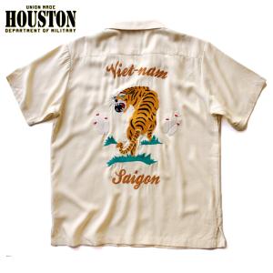 HOUSTON ヒューストン ボーリングシャツ 虎ベトナム刺繍 クリーム ベージュ｜chiki-2