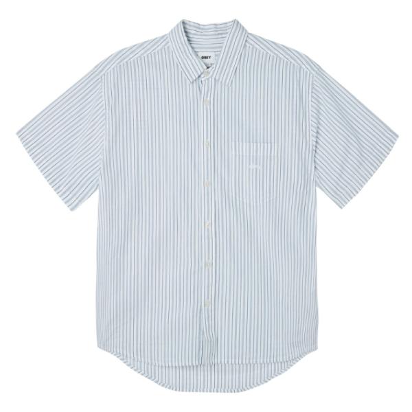 OBEY オベイ 半袖ストライプシャツ カジュアルシャツ オーバーサイズ ホワイトベース