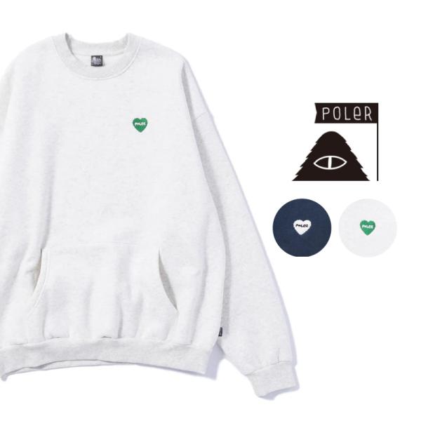 POLER ポーラー トレーナー カンガルーポケット スウェット 裏起毛 ハート風ロゴ刺繍 アッシュ...