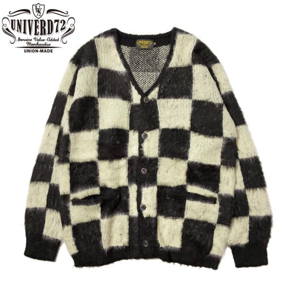 ニットカーディガン チェック柄 チェッカー柄 モヘアタッチ モヘア調 カーディガン ユニバード72 ...