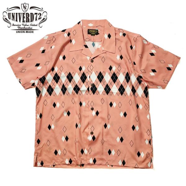 アロハシャツ オープンカラーシャツ 半袖 ARGYLE アーガイルチェック柄 ダイヤ柄 ピンク UN...