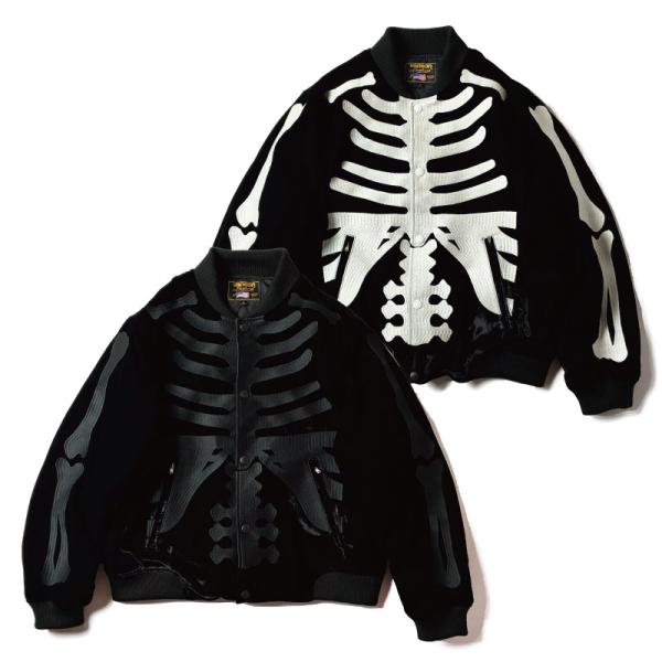 VANSON バンソン ブルゾン スタジャン ボンバージャケット ベロア 別珍 スカルボーン 骨 中...