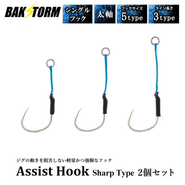 アシストフック シャープタイプ 太軸 シングルフック 2本入り メタルジグ ルアー ジグ カンパチ ...
