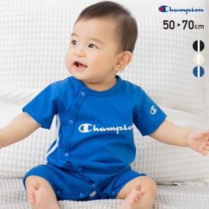 チャンピオン 半袖 カバーオール ロンパース ベビー服 子供服 キッズ 前開き ミニ 男の子 女の子 ロゴ シンプル 刺繍 champion ライン 夏 [M便 1/2]