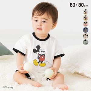 ミッキーマウス ロンパース カバーオール 半袖 ベビー服 赤ちゃん 夏服 子供服 キッズ 男の子 綿100％ 天竺 トップス DISNEY 夏 [M便 1/2]｜chil2