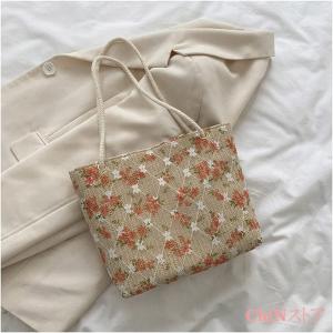 編みバッグ カゴバッグ レース 刺繍 花柄 ト...の詳細画像1