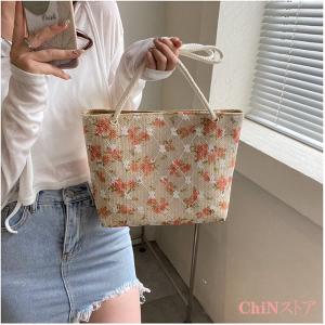 編みバッグ カゴバッグ レース 刺繍 花柄 ト...の詳細画像5