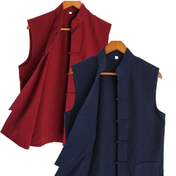 チャイナ服 チャイナベスト カンフー ベスト ノースリーブ メンズ 中華風 唐装 立ち襟 老粗布 綿...